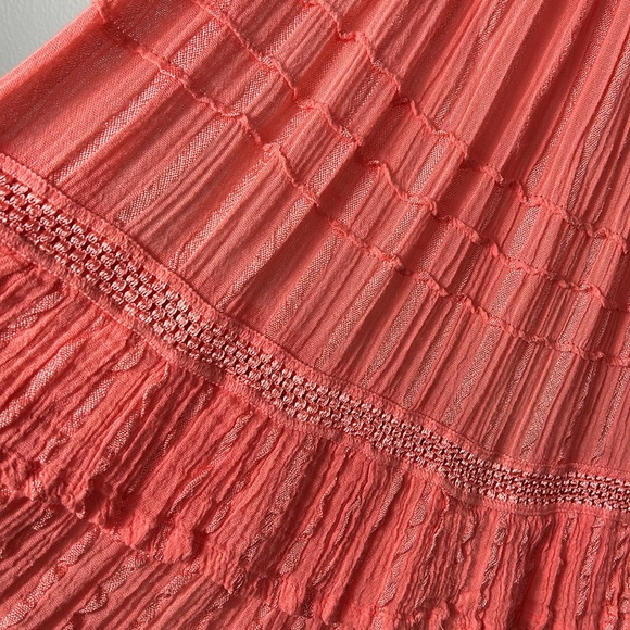 Orange Cotton Boho Maxi Skirt Elastic Band No lining - Picture 5 of 9